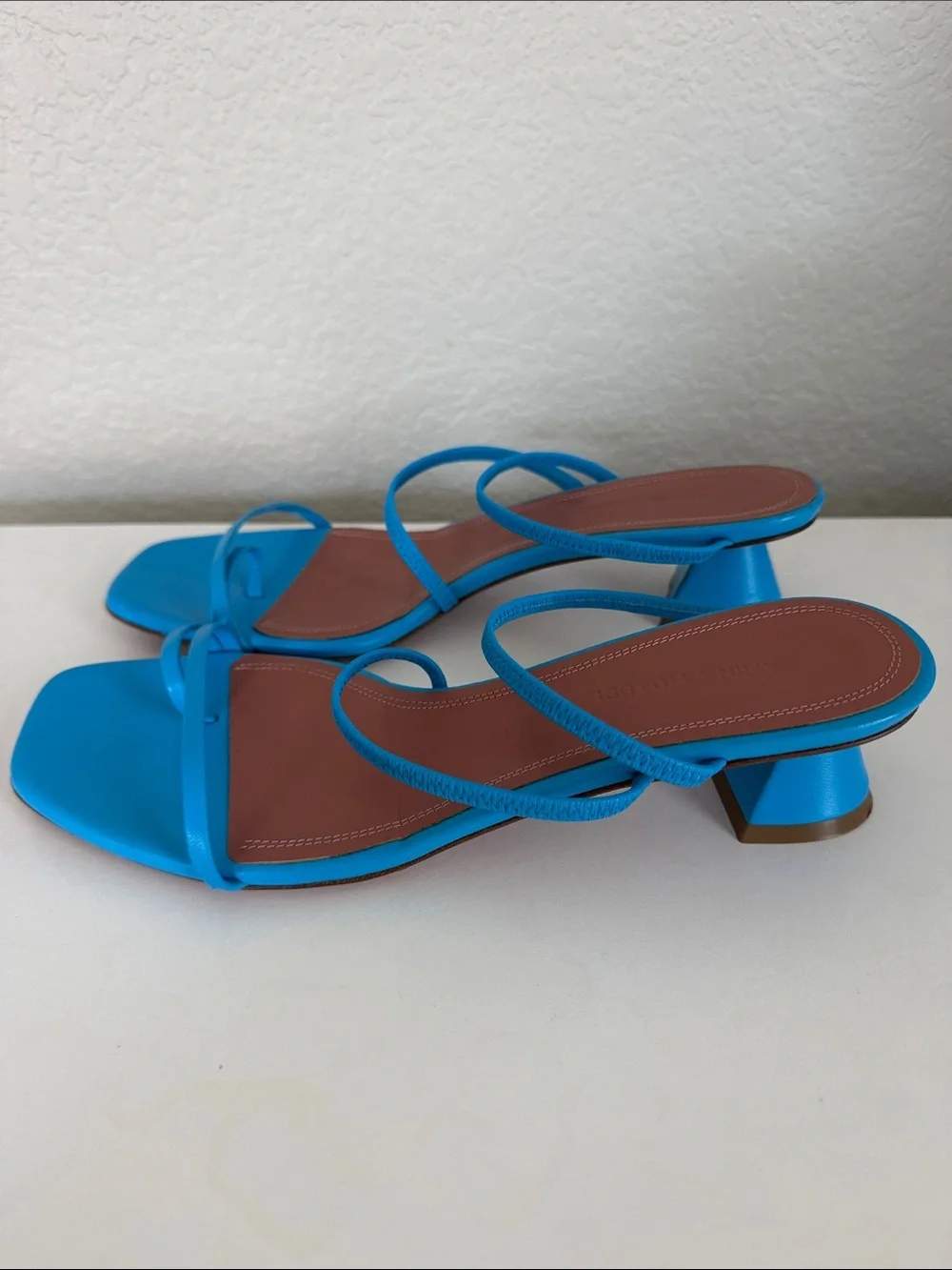 Authentic AMINA MUADDI Naima Strappy Wedge Sandals Blue Leather. Size 37